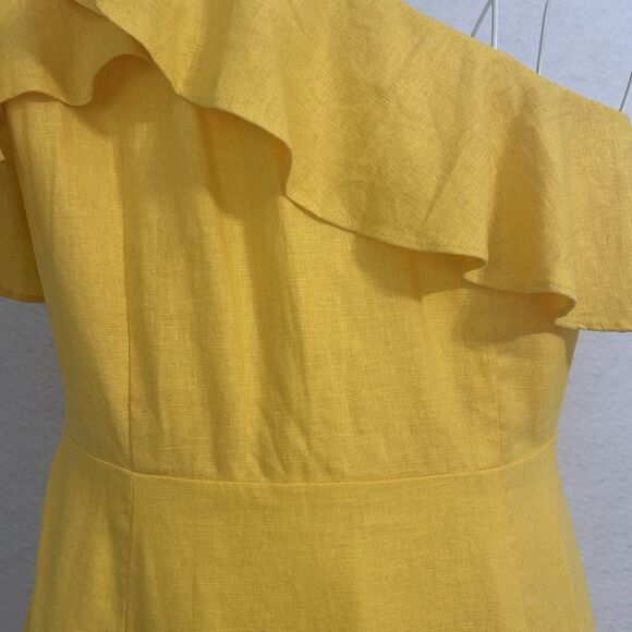 A New Day Dress Women 14 Yellow Linen Ruffle Darts 1 Shoulder Party Salsa NWT - Picture 13 of 15
